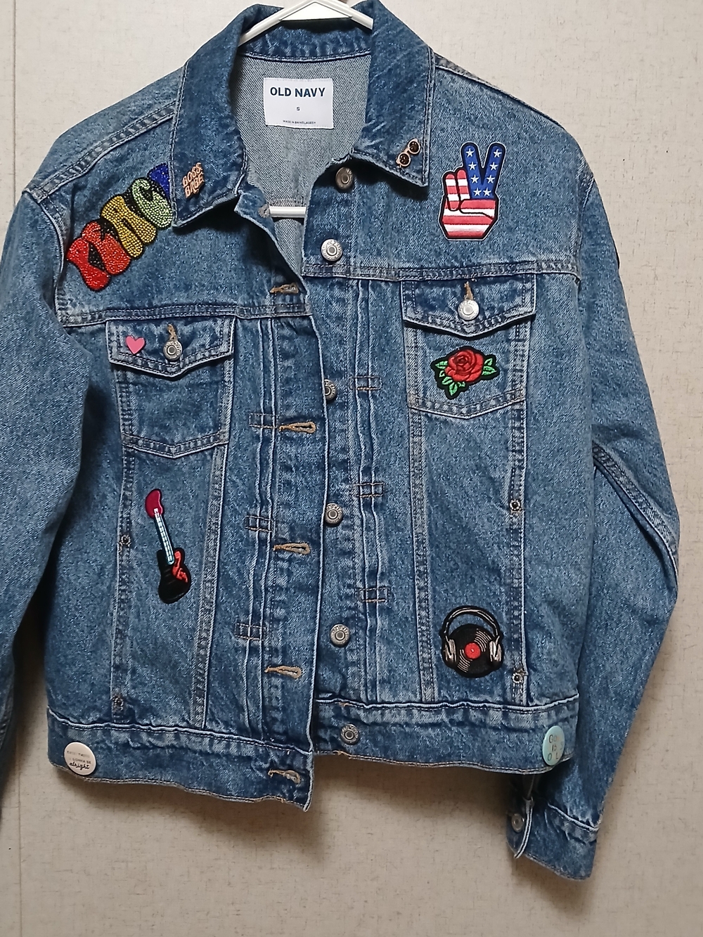 Old Navy Denim Jacket with Colorful Patches - Blue